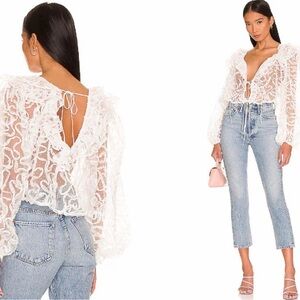 For Love And Lemons White Lace Ruffle Blouse